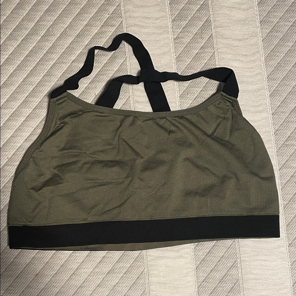 Olive Green Sports Bra with Black Straps